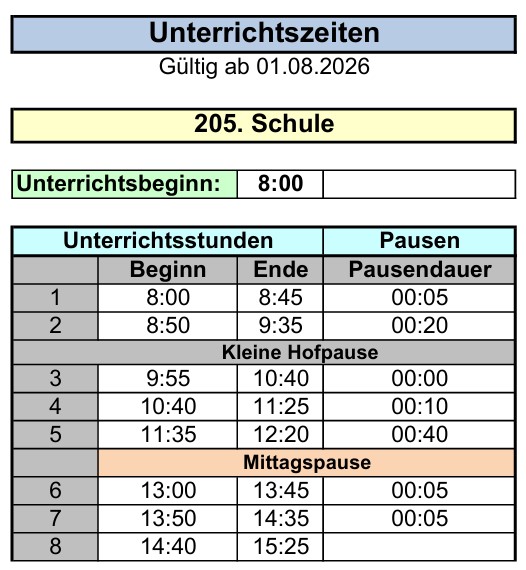 Unterichtszeiten 2026 27