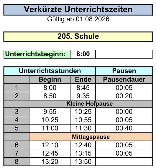 Unterichtszeiten Hitzeplan 2025 26